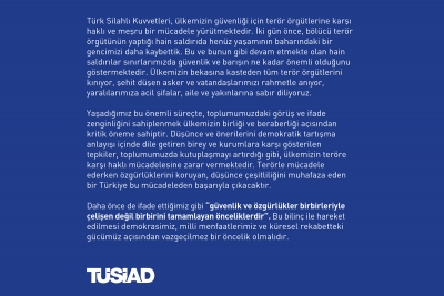 TÜSİAD’dan "Güvenlik ve Özgürlük" Açıklaması